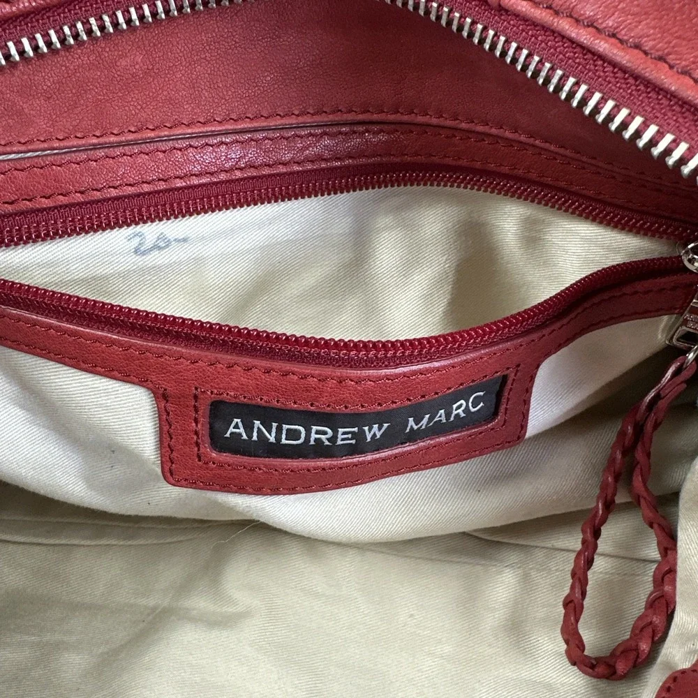 Andrew Marc Hobo Bag Purse Red Leather Distressed Rebel Sydney